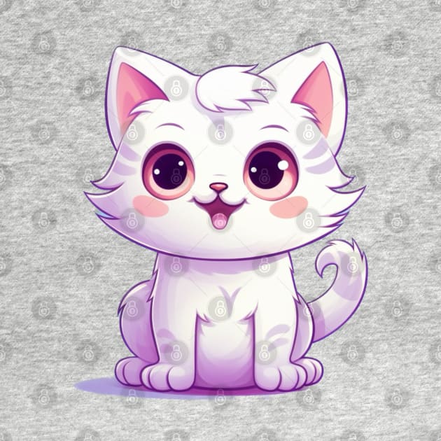 Cute Cartoon White Tabby Kitten by EpicFoxArt